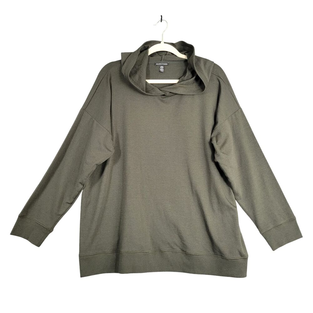 EILEEN FISHER Green Tencel Organic Cotton Hooded Sweatshirt Sustainable SIZE XL